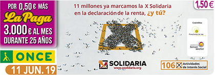 Cupón de la ONCE dedicado a la X Solidaria 110619