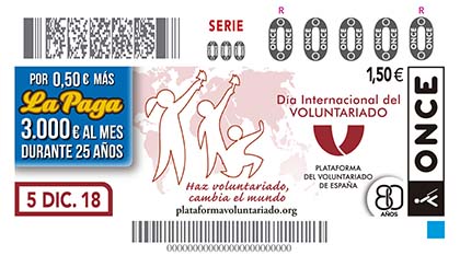 CUPÓN DE LA ONCE DEDICADO AL DÍA INTERNACIONAL DEL VOLUNTARIADO 051218