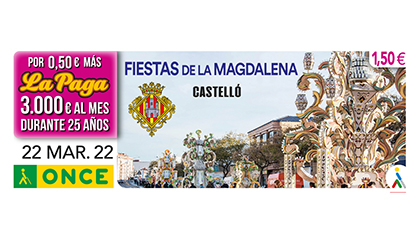 Cupón de la ONCE dedicado a las Fiestas de la Magdalena de Castelló