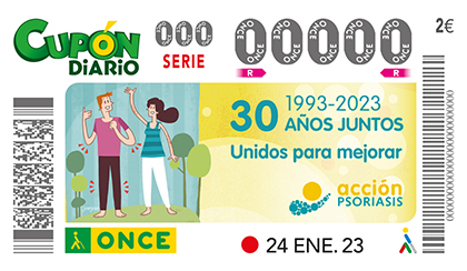 Cupón de la ONCE dedicado al 30 aniversario de Acción Psoriasis