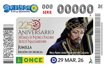 Cupón de la ONCE dedicado al 225 aniversario de la Cofradía de Jesús Nazareno de Jumilla