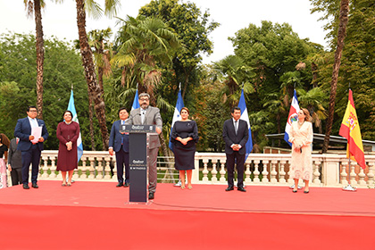 José Luis Pinto, vicepresidente de la ONCE, durante la presentación del cupón dedicado al Bicentenario de Centroamérica