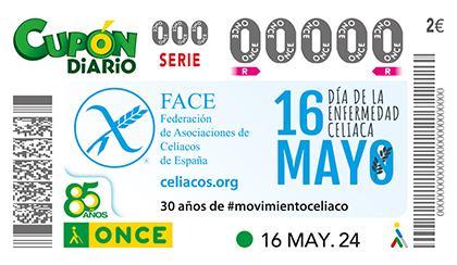 Cupón de la ONCE dedicado al Día Internacional de la Enfermedad Celíaca