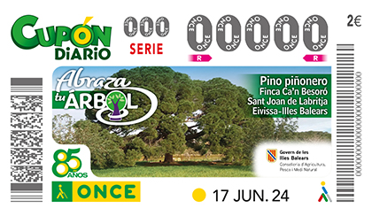 Cupón de la ONCE dedicado al al Pino de Ca´n Besoró