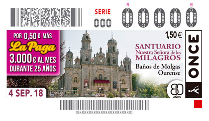 Cupón del 4 de septiembre dedicado al Santuario de Baño de Molgas (Ourense)