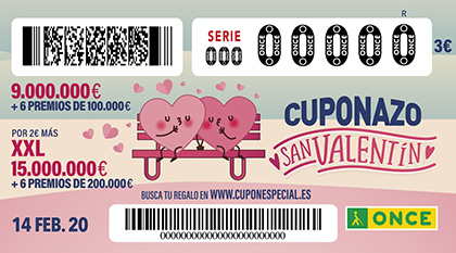 Cuponazo de la ONCE dedicado a San Valentín 2020 140220