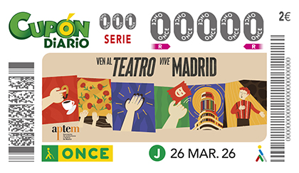 Cupón de la ONCE dedicado a la Campaña Ven Teatro, Vive Madrid