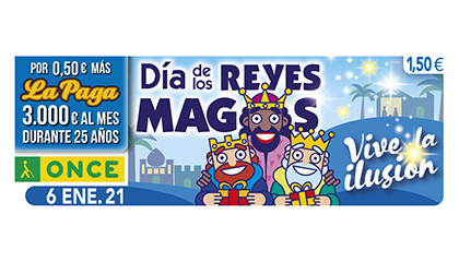 Cupón de la ONCE dedicado a la festividad de los Reyes Magos