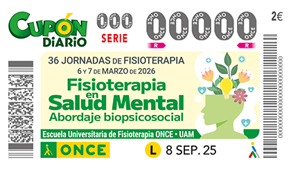 Cupón de la ONCE dedicado a las 36 Jornadas de la Escuela de Fisioterapia de la ONCE