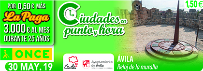 Cupón de la ONCE dedicado al reloj de la Muralla de Ávila