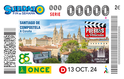 Cupón de la ONCE dedicado a Santiago de Compostela en la serie Pueblos de Película