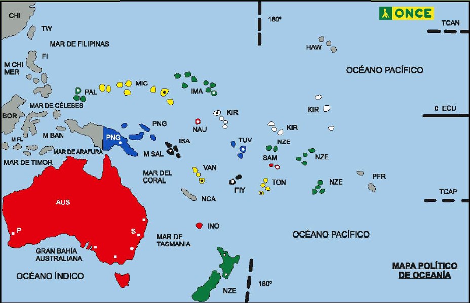 Mapa político de Oceanía Mapa político de Oceanía